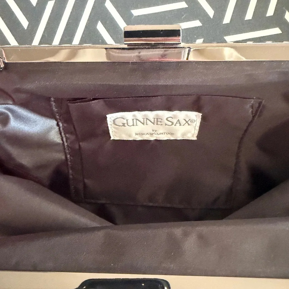 Gunne Sax Jessica McClintock‎ Black Metal Mesh Evening Clutch Bag Chain Strap
